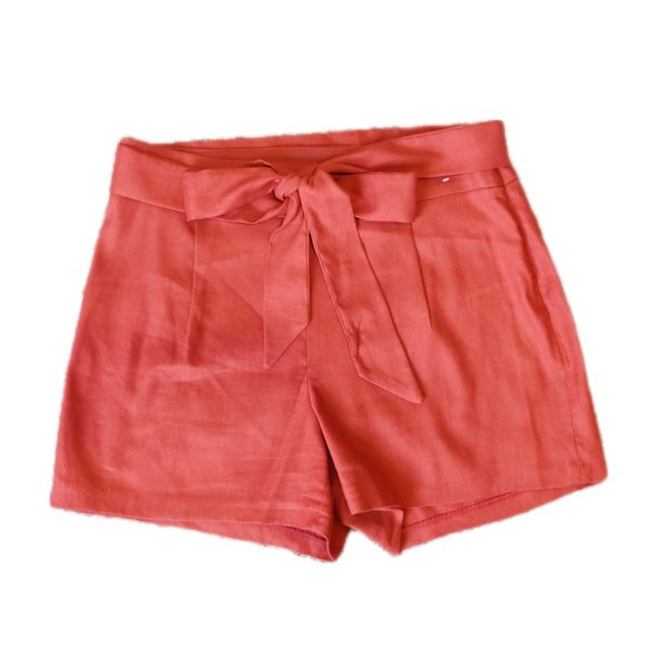 Express Midi High Rise Burnt Orange Linen Blend Shorts Size 10 - Picture 1 of 6